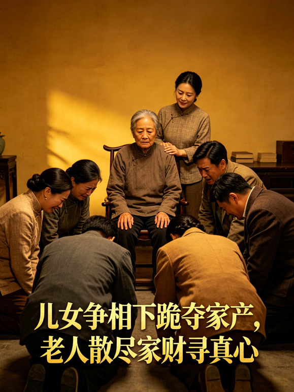 儿女争相下跪夺家产，老人散尽家财寻真心