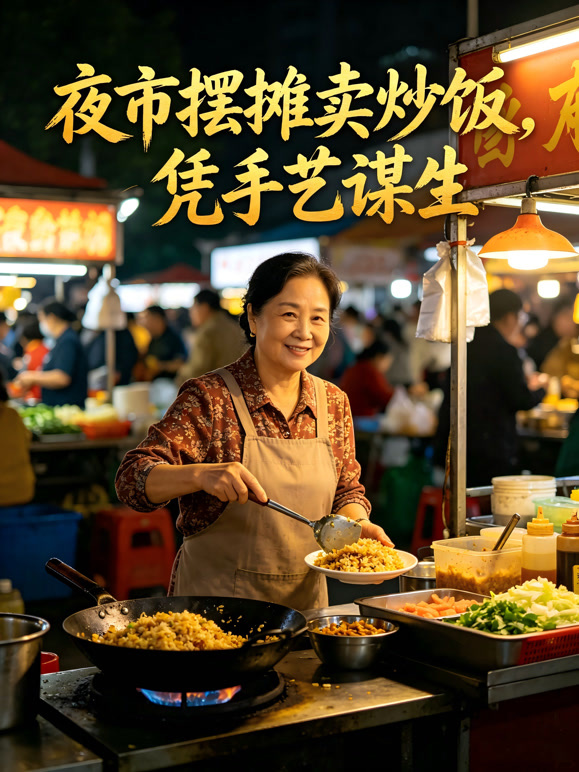 夜市摆摊卖炒饭，凭手艺谋生
