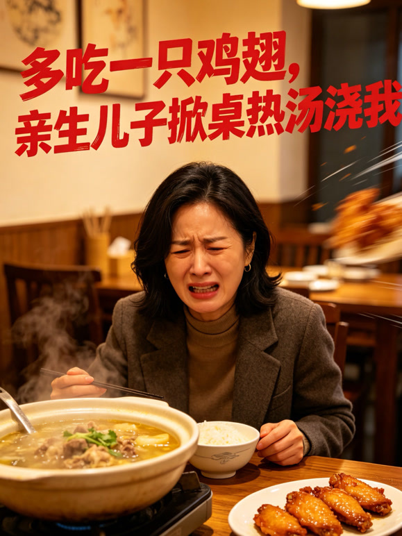 多吃一只鸡翅，被亲生儿子当众掀桌指责