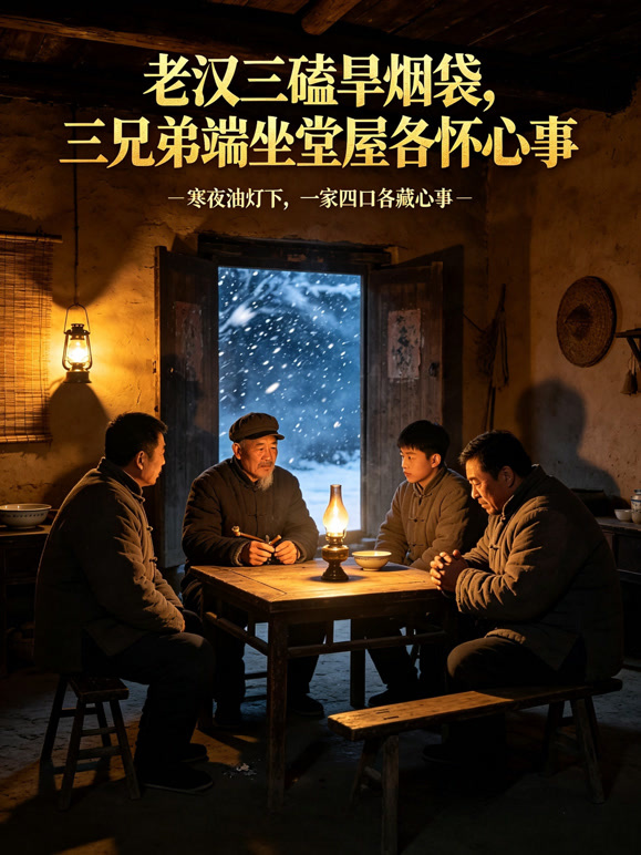 老汉三磕旱烟袋，三兄弟端坐堂屋各怀心事