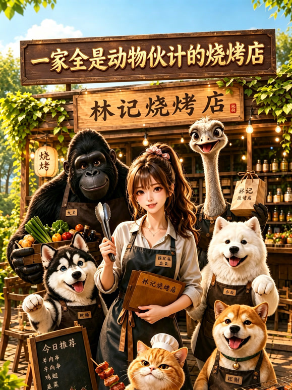 一家全是动物伙计的烧烤店