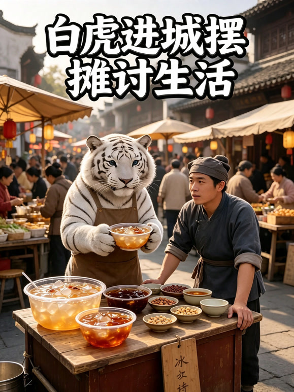 白虎进城摆摊讨生活