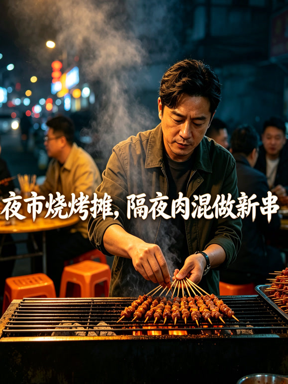 夜市烧烤摊，隔夜肉混做新串
