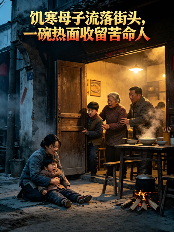饥寒母子流落街头，一碗热面收留苦命人