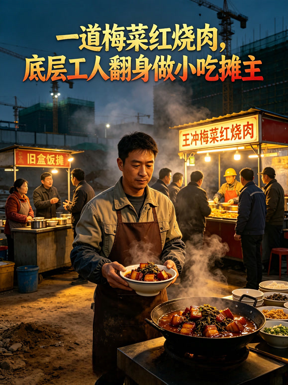 一道梅菜红烧肉，底层工人翻身做小吃摊主