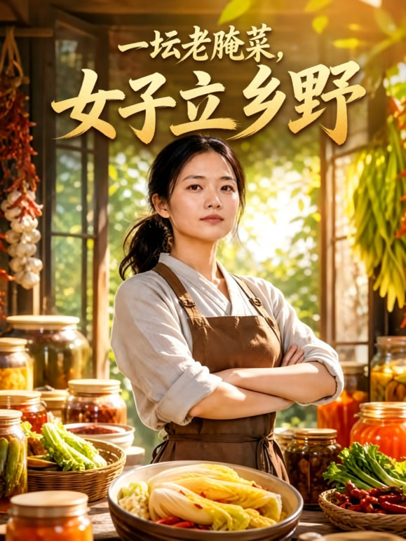 一坛老腌菜，女子立乡野